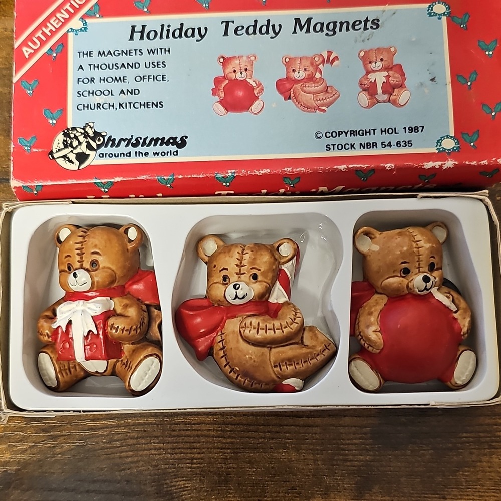 Christmas Around the World Teddy Bear Ceramic Fridge Magnets Set 1987 MPN 54-635